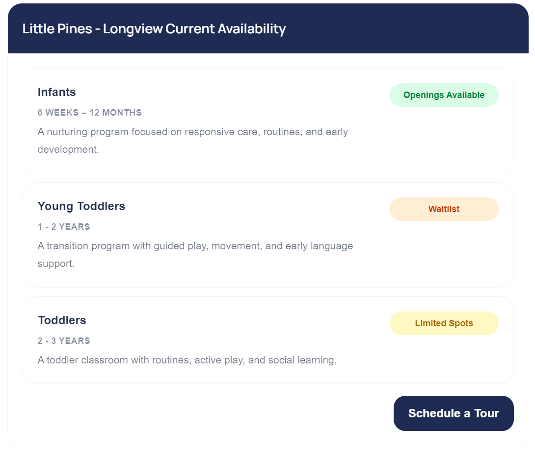 NestCount widget showing live daycare availability